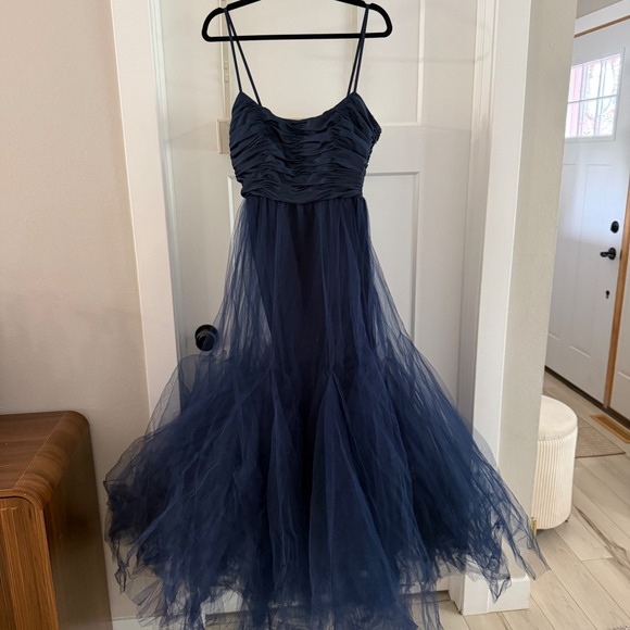 Hutch Dresses & Skirts - Hutch Toni Navy Blue Tulle Tiered Maxi Dress Ruched Bodice Formal Gown Size 4